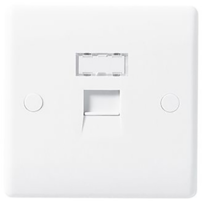 Single gang white RJ45 telephone socket wall plate, UK wiring accessory