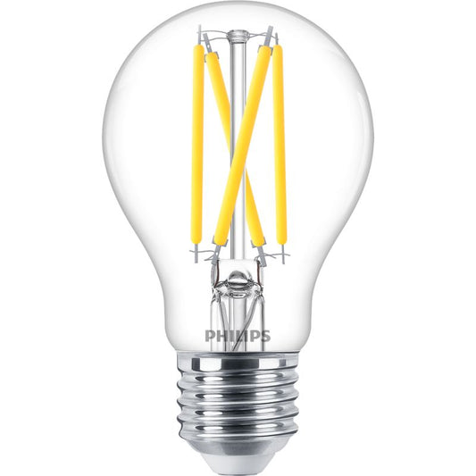 Clear LED filament light bulb with E27 screw base for home lighting