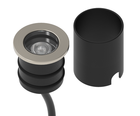 Round recessed LED ground light with stainless steel trim and protective black cover