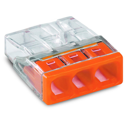 3-conductor compact splicing connector with clear and orange housing for electrical wiring
