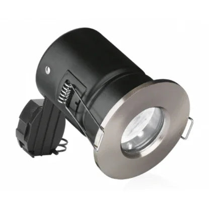 GU10 IP65 fire rated aluminium downlight with satin nickel trim, electrical lighting