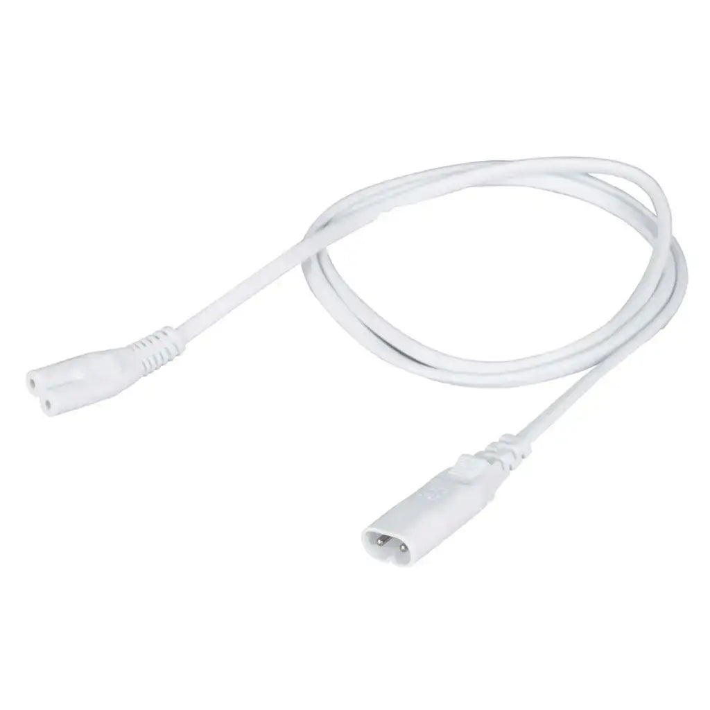 White LED lighting extension cable with two-pin connectors on a plain background