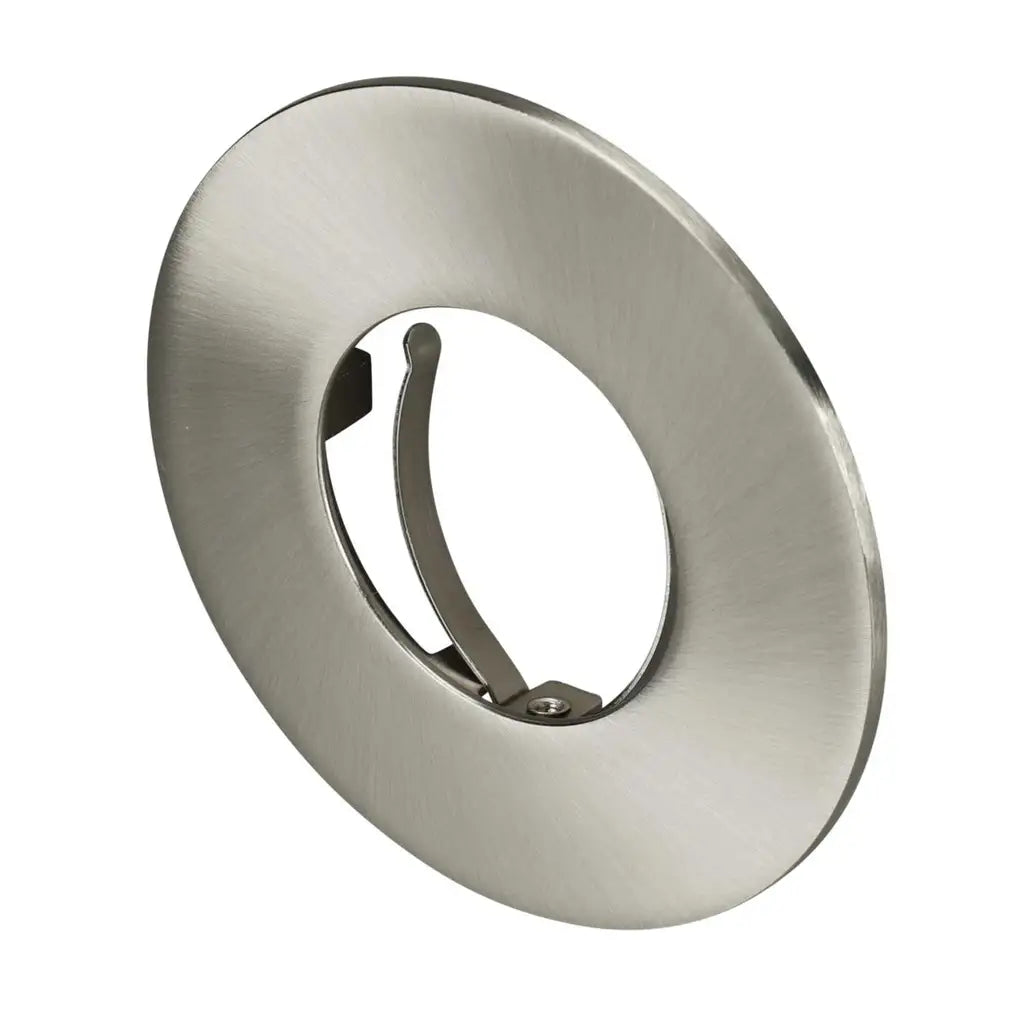 Brushed chrome LED downlight bezel for recessed ceiling light fixtures