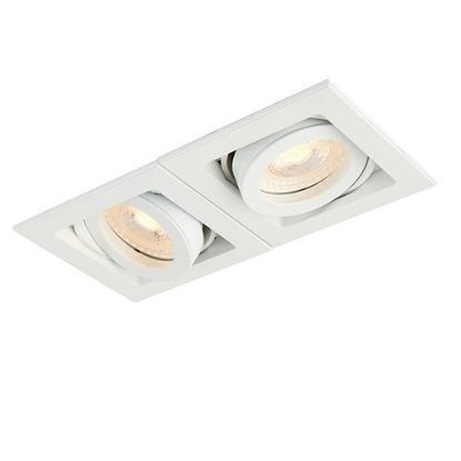 Twin recessed LED downlight with adjustable white square frame, modern ceiling lighting