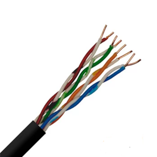 Cat6 UTP LSZH cable with twisted copper pairs and black sheath, used for network wiring