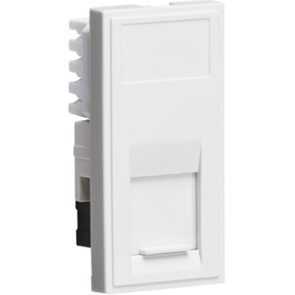 White UTP Cat6 RJ45 modular outlet socket with snap-in cover for wiring installations