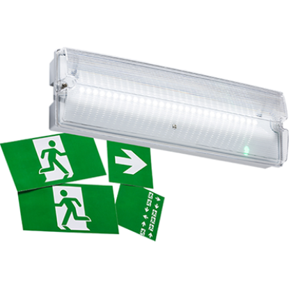 IP65 3W LED emergency bulkhead light with clear cover and green exit signs for UK lighting