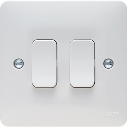 White 2 gang 2 way wall switch for UK electrical lighting and wiring accessories
