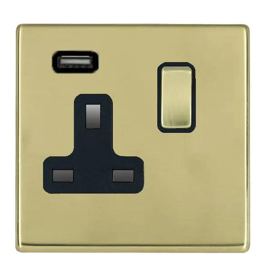 Hamilton Hart CFX 1 Gang 13A Switched Socket With USB Charger Brass Black