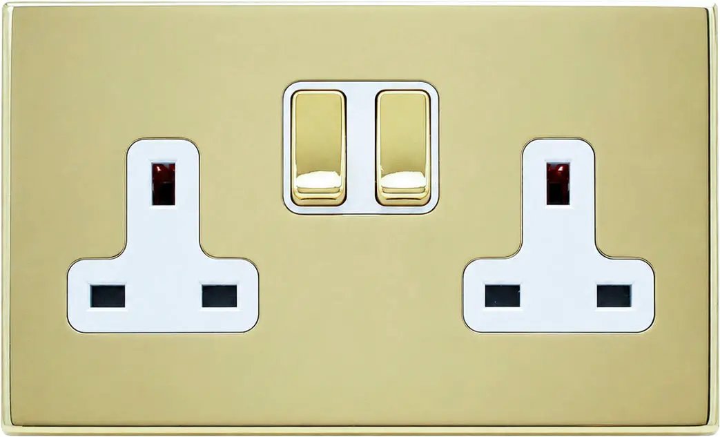 Hamilton Hart CFX Polished Brass 2 Gang 13A Double Pole Switched Socket White