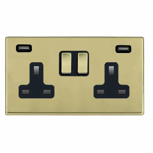 Hamilton Hart CFX Polished Brass 2 Gang 13A Switched Socket with 2 USB Ports
