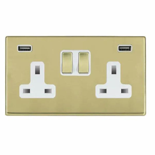 Hamilton Hart CFX Double 13A Socket with 2 USB Ports Brass White