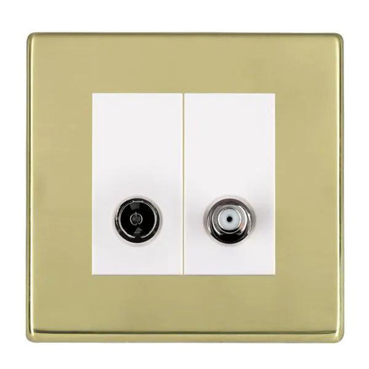 Hamilton Polished Brass 2 Gang TV and Satellite Coaxial Socket White Insert