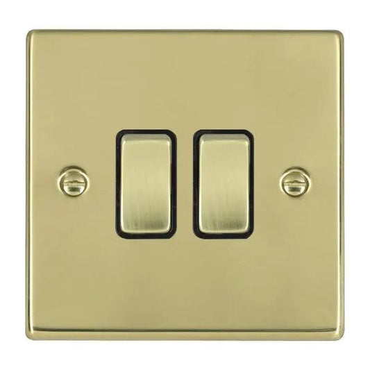 Hamilton Hart Polished Brass 2 Gang 2 Way Rocker Switch with Black Insert 10AX