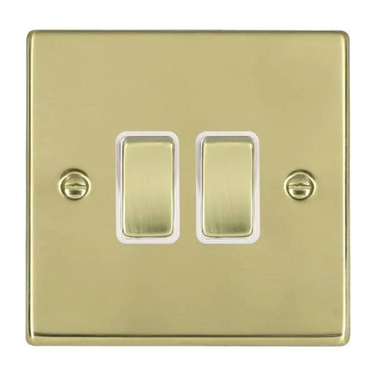 Hamilton Hart 2 Gang 10AX 2 Way Rocker Light Switch Polished Brass White