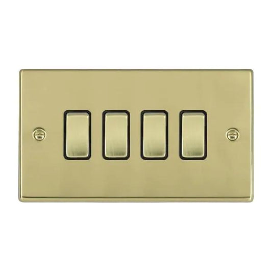 Hamilton Hart 4 Gang 2 Way Rocker Light Switch Polished Brass Black Insert