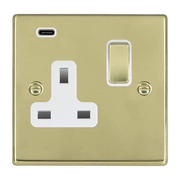 Hamilton Hart Polished Brass 1 Gang Switched Socket With USB C White Insert