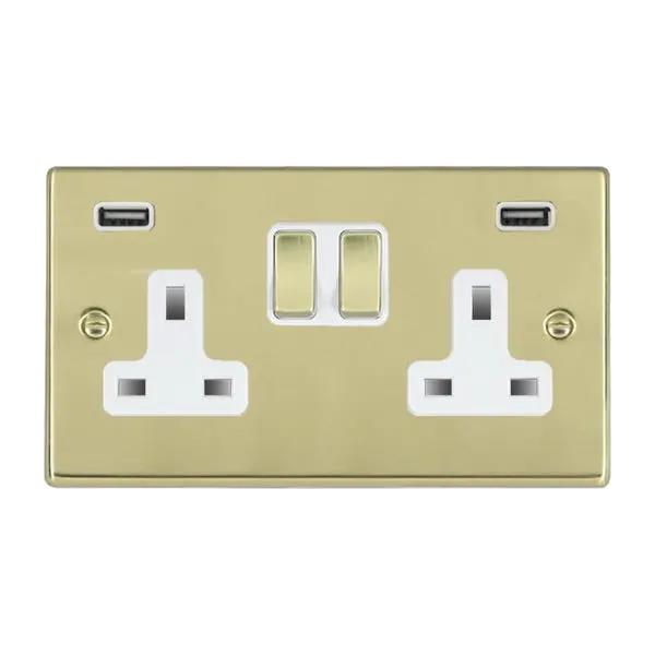 Hamilton Hart Polished Brass Double Socket with 2 USB Ports White