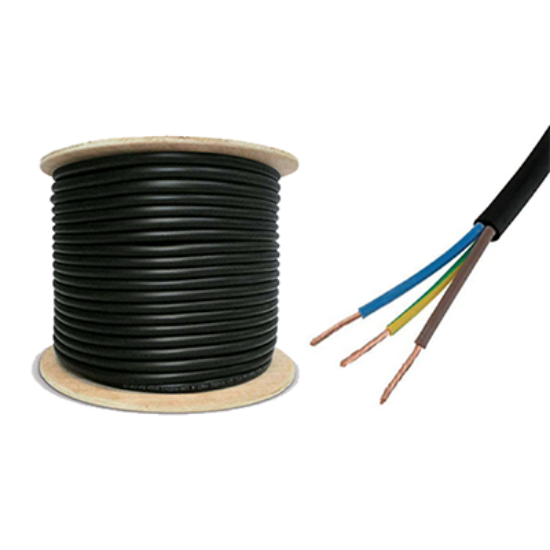 Black 3 core PVC flexible electrical cable spool with exposed copper wires