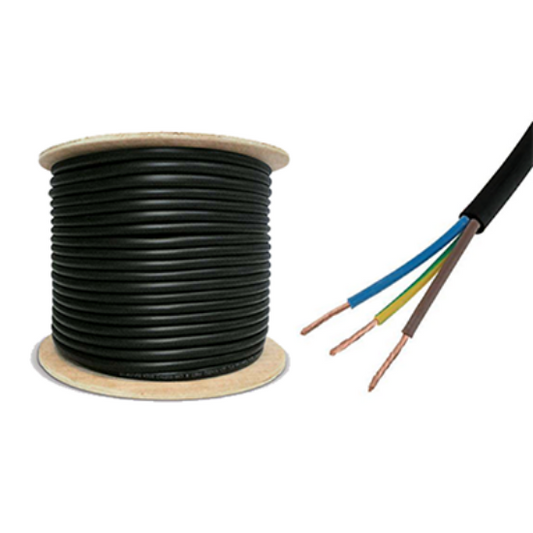 Black 3 core PVC flexible electrical cable spool with exposed copper wires