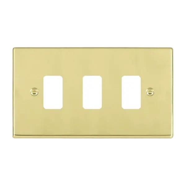 Hamilton Hart Polished Brass 3 Gang Grid Fix Apertured Plate With Fixing Grid