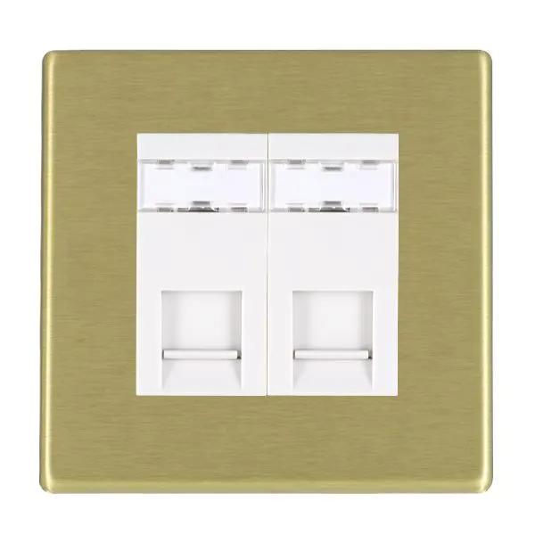 Hamilton Hart CFX Satin Brass 2 Gang RJ12 Unshielded Data Outlet White