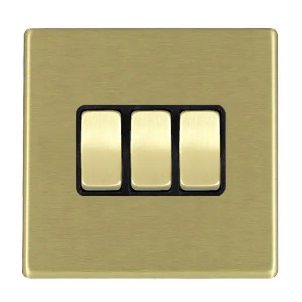 Hamilton Hart CFX Satin Brass 3 Gang 2 Way 10AX Rocker Switch Black