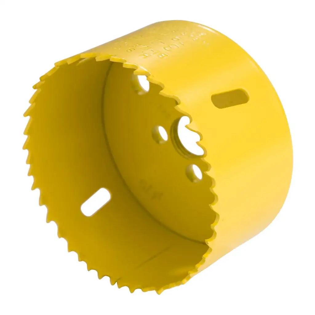 Yellow bi-metal hole saw for electrical installation and lighting projects
