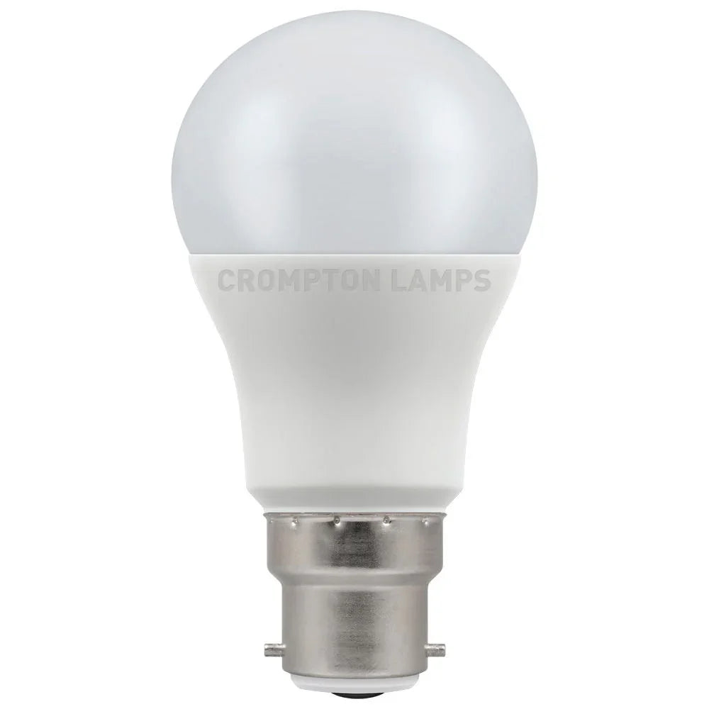LED light bulb with B22d bayonet cap, frosted globe, thermal plastic body