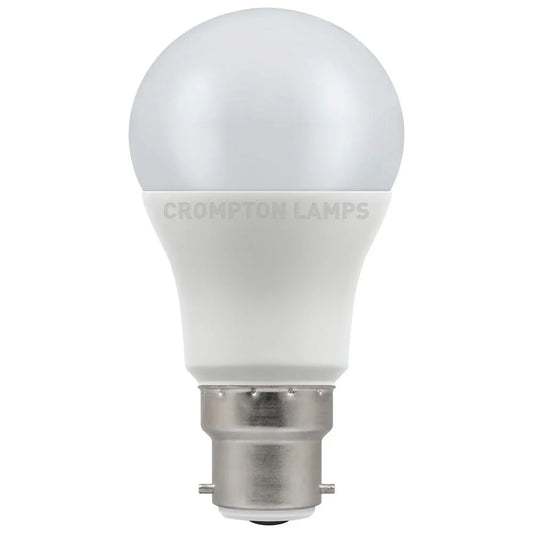 LED light bulb with B22d bayonet cap, frosted globe, thermal plastic body