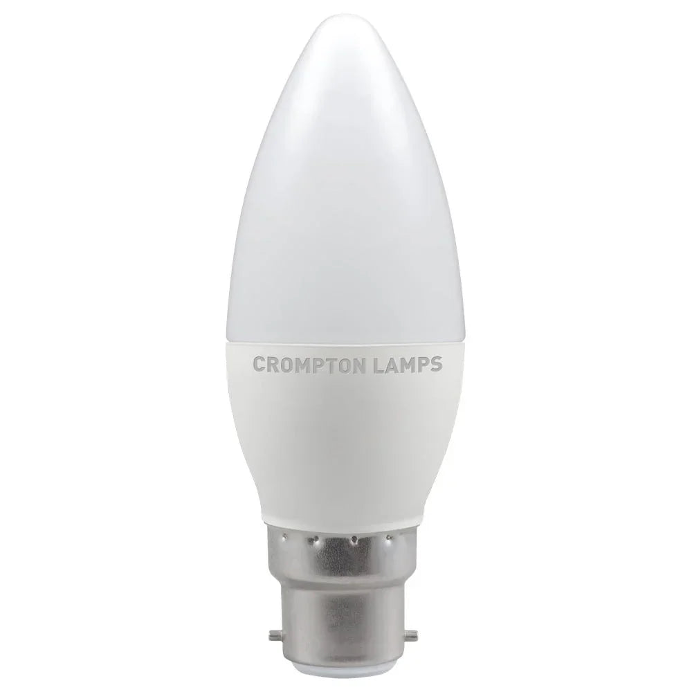 LED candle light bulb with frosted finish and BC B22d base, energy-efficient lighting