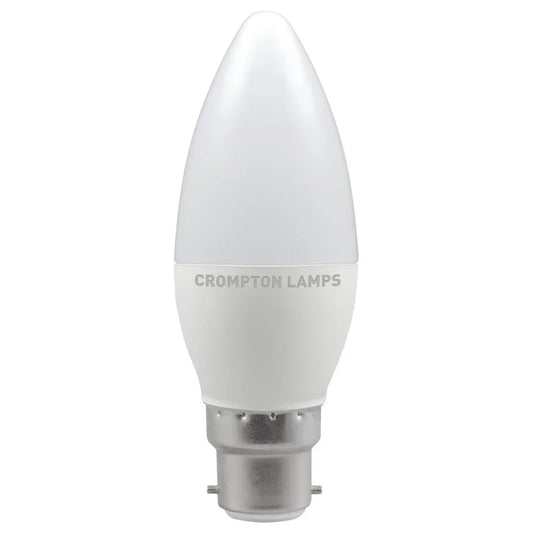 LED candle light bulb with frosted finish and BC B22d base, energy-efficient lighting