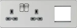 Brushed Chrome ML 13A 2G DP Socket + 2G Modular Combination Plate - Brushed Chrome with Grey Insert - Electrical Brushed Chrome ML 13A 2G DP Socket + 2G Modular Combination Plate - Brushed Chrome with Grey Insert Electrical
