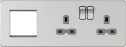 Brushed Chrome ML 13A 2G DP Socket + 2G Modular Combination Plate - Brushed Chrome with Grey Insert - Electrical Brushed Chrome ML 13A 2G DP Socket + 2G Modular Combination Plate - Brushed Chrome with Grey Insert Electrical