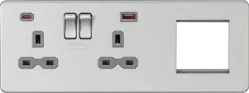 Brushed Chrome ML 13A 2G DP Socket +2G Modular + Dual USB A+C 12V DC 1.5A (Max. 18W) - Brushed Chrome w/Grey Insert - Electrical Brushed Chrome ML 13A 2G DP Socket +2G Modular + Dual USB A+C 12V DC 1.5A (Max. 18W) - Brushed Chrome w/Grey Insert Electrical