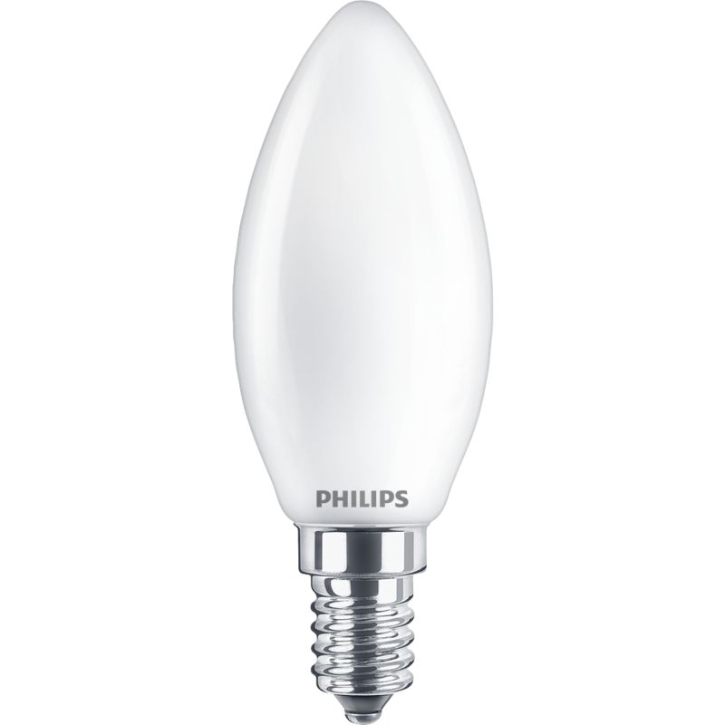 LED candle light bulb B35 E14 warm white with screw base, isolated on white background