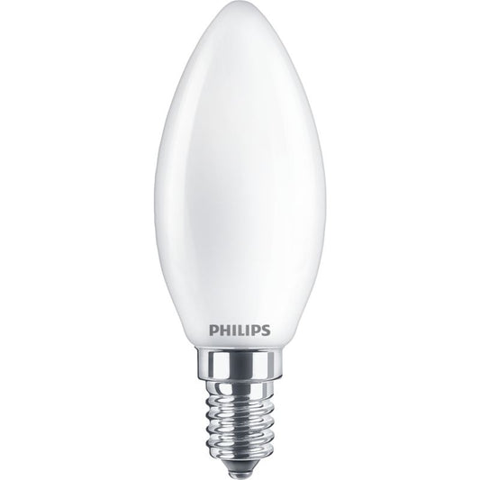 LED candle light bulb B35 E14 warm white with screw base, isolated on white background