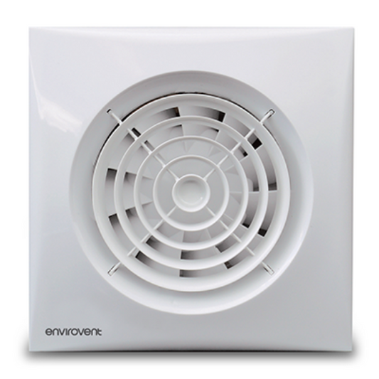 white ultra quiet bathroom extractor fan with adjustable timer, square front, visible grille