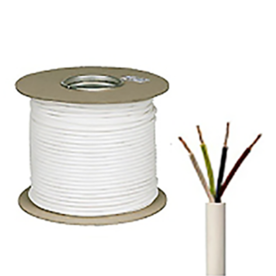 100mm white four core PVC flexible electrical cable on a reel