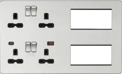 Brushed Chrome ML Multimedia Combo Plate + Dual USB A+C 12V DC 1.5A (Max. 18W) - Brushed Chrome w/Black Insert - Electrical Brushed Chrome ML Multimedia Combo Plate + Dual USB A+C 12V DC 1.5A (Max. 18W) - Brushed Chrome w/Black Insert Electrical