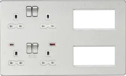 Brushed Chrome ML Multimedia Combo Plate + Dual USB A+C 12V DC 1.5A (Max. 18W) - Brushed Chrome w/White Insert - Electrical Brushed Chrome ML Multimedia Combo Plate + Dual USB A+C 12V DC 1.5A (Max. 18W) - Brushed Chrome w/White Insert Electrical