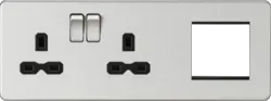 Brushed Chrome ML 13A 2G DP Socket + 2G Modular Combination Plate - Brushed Chrome with Black Insert - Electrical Brushed Chrome ML 13A 2G DP Socket + 2G Modular Combination Plate - Brushed Chrome with Black Insert Electrical