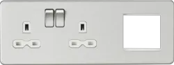Brushed Chrome ML 13A 2G DP Socket + 2G Modular Combination Plate - Brushed Chrome with White Insert - Electrical Brushed Chrome ML 13A 2G DP Socket + 2G Modular Combination Plate - Brushed Chrome with White Insert Electrical