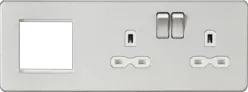 Brushed Chrome ML 13A 2G DP Socket + 2G Modular Combination Plate - Brushed Chrome with White Insert - Electrical Brushed Chrome ML 13A 2G DP Socket + 2G Modular Combination Plate - Brushed Chrome with White Insert Electrical