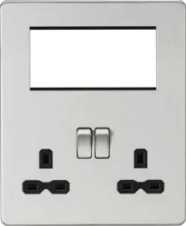 Brushed Chrome ML Small Multimedia Combination Plate - Brushed Chrome with Black Insert - Electrical Brushed Chrome ML Small Multimedia Combination Plate - Brushed Chrome with Black Insert Electrical