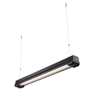 Suspended LED batten light with black housing for indoor commercial or industrial lighting
