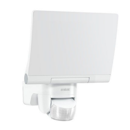 White LED floodlight with motion sensor for outdoor security lighting