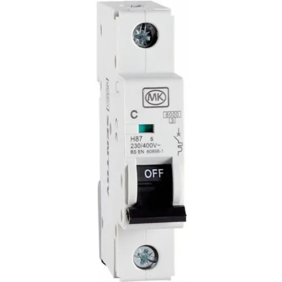 Single pole C-curve MCB circuit breaker with OFF switch, 230/400V, white body