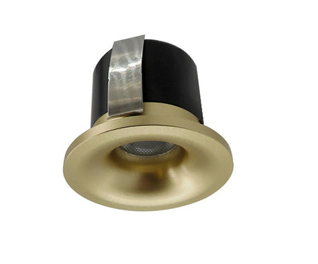 Gold recessed LED downlight with black housing for modern electrical lighting installation