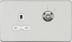 Brushed Chrome ML 13A DP Key Lockable Socket (2G Plate) - Brushed Chrome with White Insert - Electrical Brushed Chrome ML 13A DP Key Lockable Socket (2G Plate) - Brushed Chrome with White Insert Electrical